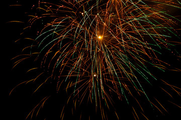 Colorful fireworks on the black sky background