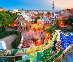 Park Guell in Barcelona, Spain. - obrazy, fototapety, plakaty