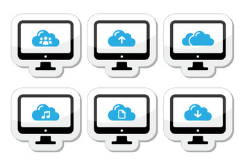 Computer and cloud vector icons set for web