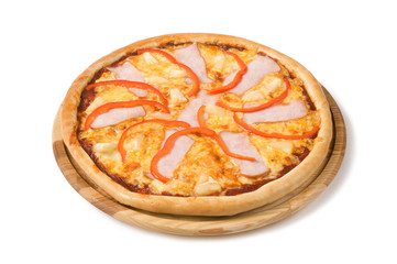 pizza with ham cheese peppers and pineapple