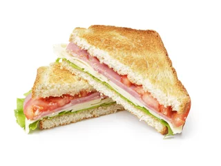 Fototapeten geröstetes Sandwich mit Schinken, Käse und Gemüse © GCapture
