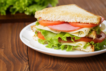 toasted sandwich with ham, cheese and vegetables