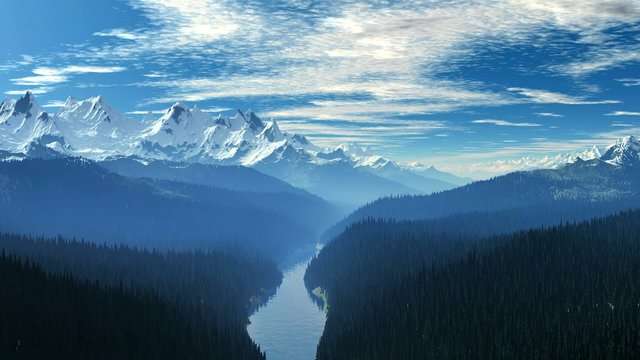 Flying over a mountain stream