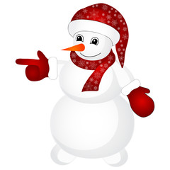 Snowman wearing santa hat isolated on the white background
