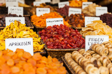 Healthy eating dried fruit snack at food market