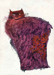 Image of Color decoration pattern on background, red cat, painting printed on Printed Glass Basin Splashbacks