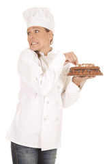 woman baker cake don't get caught