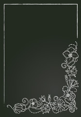 Vector floral card, chalk flowers and leaves.