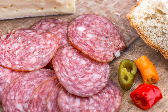 Salami with cheese, pepperoni and bread