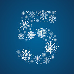 Number 5 vector font frosty snowflakes