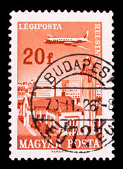 Hungary stamp printed in 1966, plane over Helsinki
