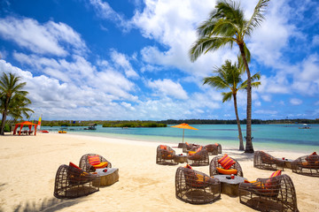 Tropical relax on tropical sandy beach in Mauritius Island