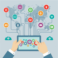 Infographic Concept with Icons & Hands in Flat Design Style