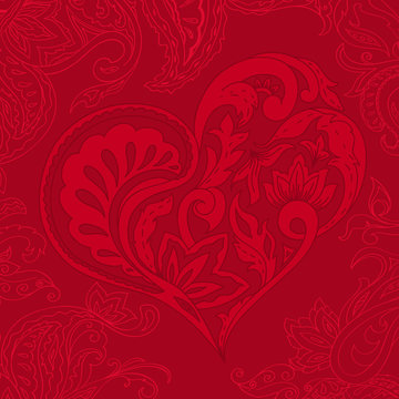 Red ornamental heart. Valentines day card