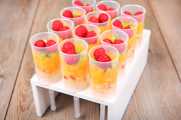 Fruit salad in push up cake forms