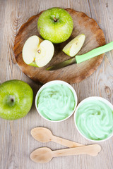 Frozen creamy ice yoghurt  with fresh green apples
