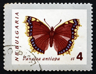 Fototapeta na wymiar Znaczek pocztowy Bułgaria 1962 Mourning Cloak, Motyl