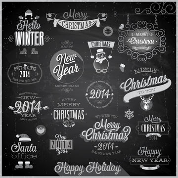 Christmas set - emblems, decorative elements - Chalkboard.