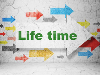 Time concept: arrow whis Life Time on grunge wall background