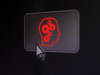 Data concept: Head With Gears on digital button background