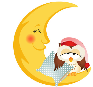 Good night owl sitting on a moon