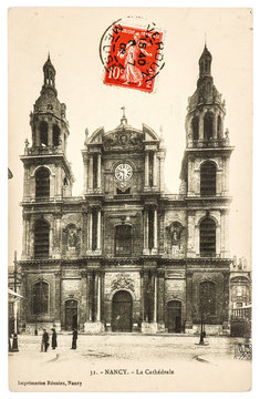 vintage postcard with Cathedrale in Nancy