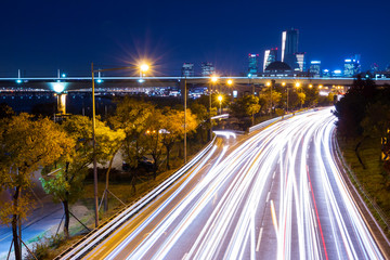 Busy traffic in Seoul city at night
