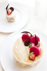 Strawberry cakes on white plate