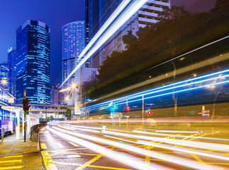 Fototapeta na wymiar Traffic trail in Hong Kong at night
