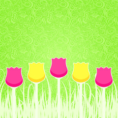 Floral Background with Pink and Yellow Tulips
