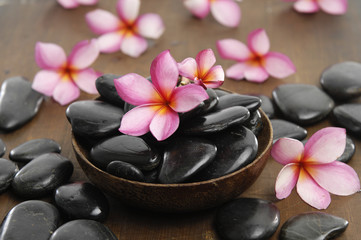 Set of frangipani with pile of stones in bowl