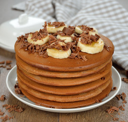 Chocolate pancakes with bananas
