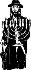 Jewish menorah in hat with hands