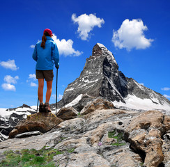 girl looking at the Mount Matterhorn in the Swiss Alps