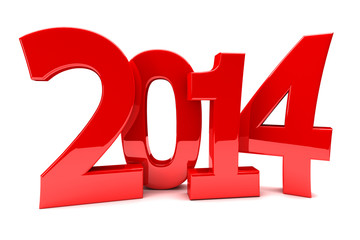 2014 in shiny red numbers - obrazy, fototapety, plakaty