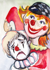 White clown and  red clown