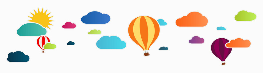 sun and clouds with hot air balloon