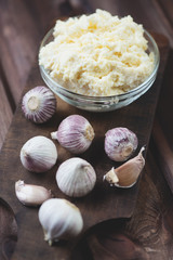 Traditional jewish snack made of cheese and garlic, studio shot