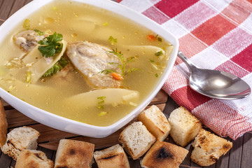 homemade chicken soup with pasta and vegetables
