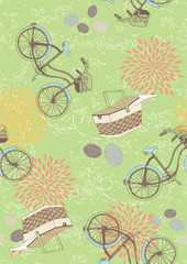 Green Seamless Pattern with Bicycles