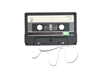 Tape cassette closeup on white background