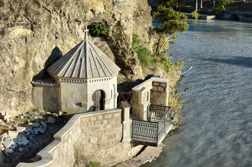 Chapel on the rock above Kura river in Tbilisi, Georgia