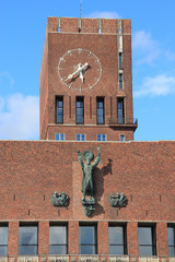 Clock in City Hall (Radhuset) of Oslo, Norway