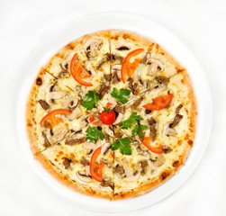 pizza with meat and mushrooms