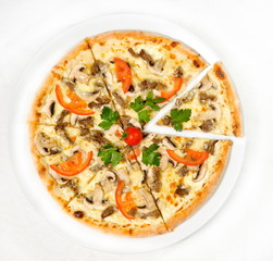pizza with meat and mushrooms