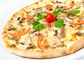 pizza with meat and mushrooms