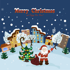 Christmas card with Santa Claus