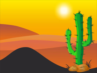 Cactus plants in desert - Stock Illustration