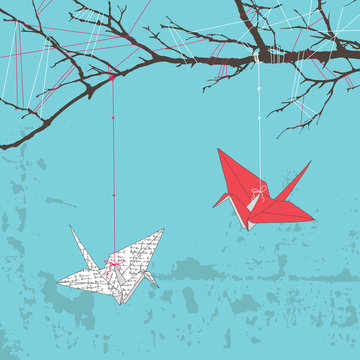 Two Paper Cranes