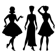 Silhouettes of beautiful pin up girls 1950s style.